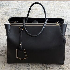 Fendi Black Leather Tote with Gold Trim and Charm